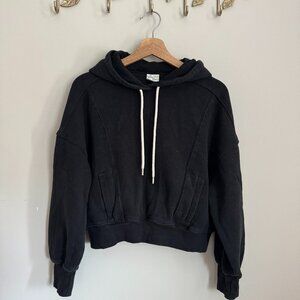 Aerie Black Fleece-Lined Cropped Hoodie - Size Medium